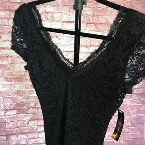 Black V neck lace top